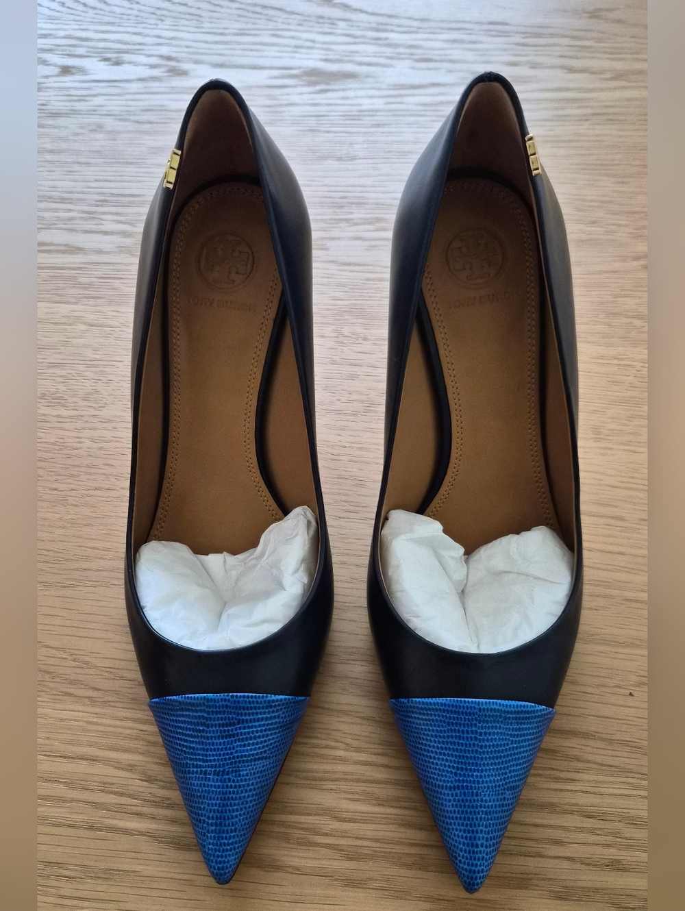 Tory Burch Penelope in Ink Navy/ Bright Tropical Blue sz 8